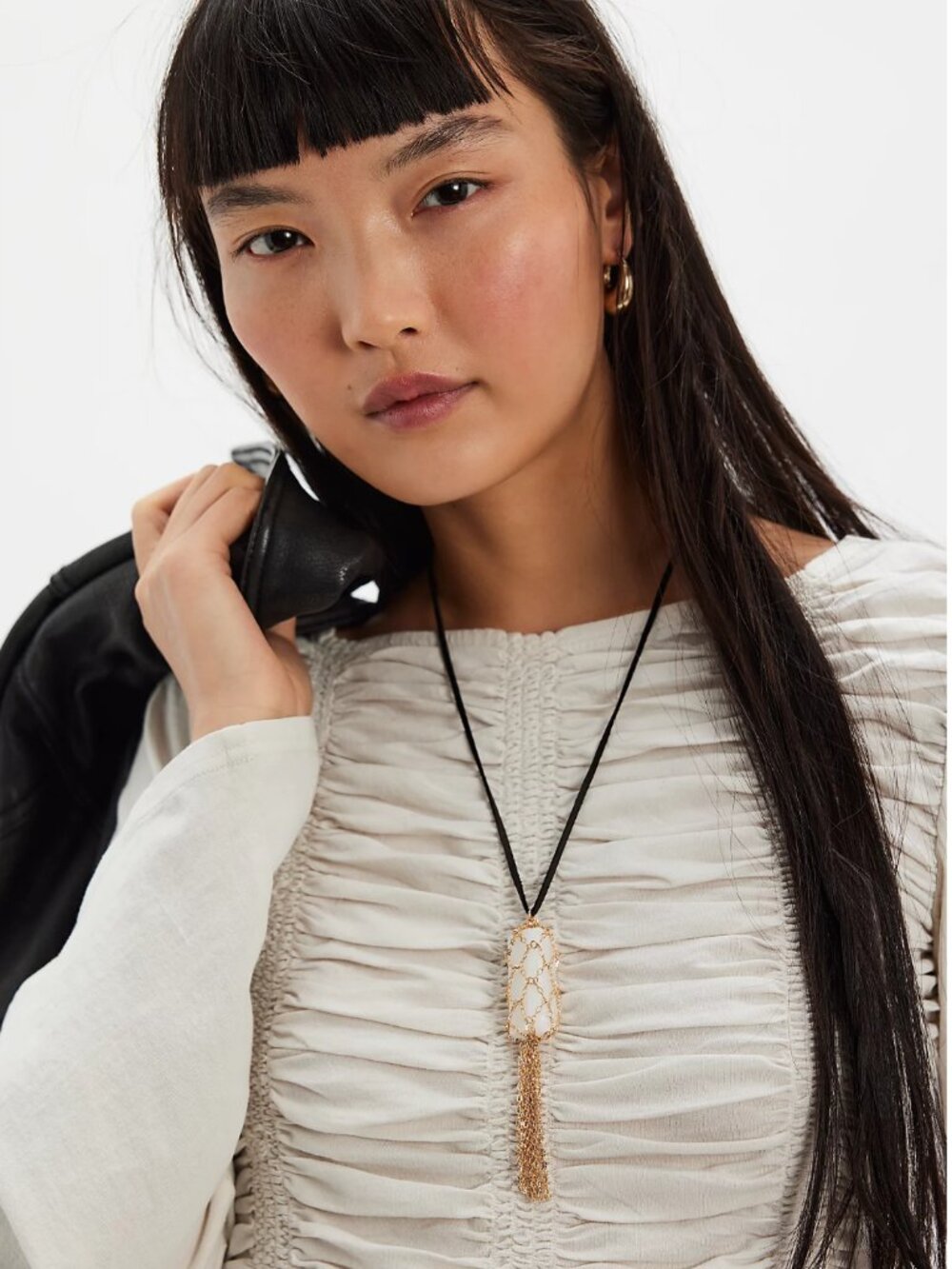 NWT Free People Keepsake Pendant Semiprecious Stone Necklace in White Crystal